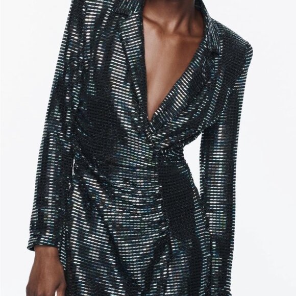 ZARA ZW COLLECTION WOMAN MIRRORED BLAZER MINI DRESS IRIDESCENT Size XS - Picture 4 of 16